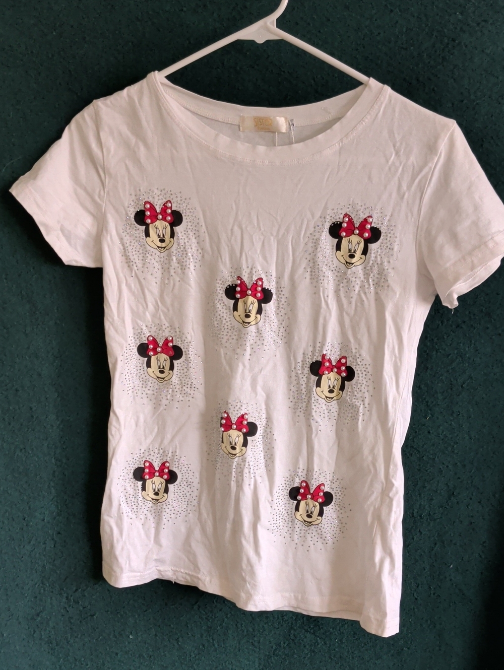 Girls White Minnie Mouse Short Sleeve Tee with Red Bows